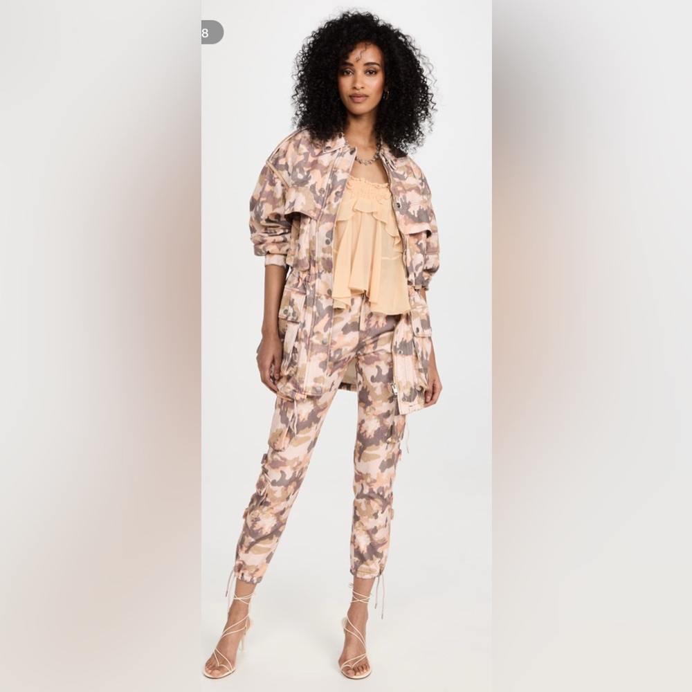 Isabel Marant Elodie Camel Camouflage Cotton Cargo Pants NWT